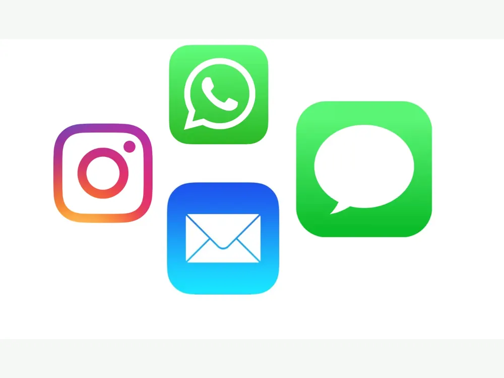 Icone di WhatsApp, Instagram, email e messaggi per contattare maistra e-bike